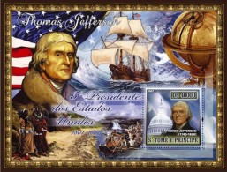 S. Tomè 2007, President USA, Jefferson, Ship, Indians, BF - Indiens D'Amérique