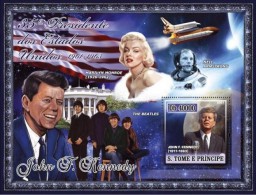 S. Tomè 2007, President USA, Kennedy, Space, Baetles, M. Monroe, BF - Chanteurs