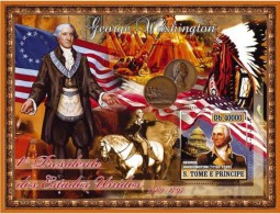 S. Tomè 2007, President USA, Washington, Horse, Indians, Flags, BF - Indianen