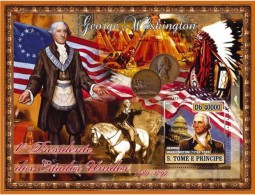 S. Tomè 2007, President USA, Washington, Horse, Indians, Flags, BF - Indiens D'Amérique