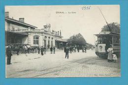 CPA Animée Tramway Devant La Gare D'EPINAL 88 - Epinal