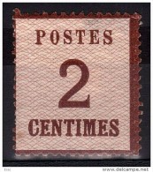 1870 - ALSACE LORRAINE - N° 2 (burelage Droit) - Neuf * - Cote 225 - Unused Stamps