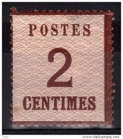 1870 - ALSACE LORRAINE - N° 2 (burelage Droit) - Neuf * - Cote 225 - Nuevos