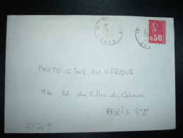 LETTRE TP MARIANNE DE BEQUET 0,50 OBL.29-7-1972 AVORD AIR (18 CHER) + AVIATION - 1971-1976 Marianne Of Béquet