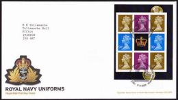 GB 2009 FROM ROYAL NAVY UNIFORMS PRESTIGE BOOKLET PANE ON FDC - Brieven En Documenten