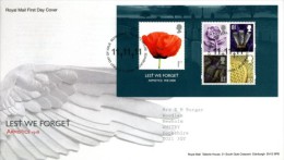 GB 2008 LEST WE FORGET MS FDC SG MS2886 MI B47-2692 SC SH2614A IV BF60-3079-83 - Brieven En Documenten