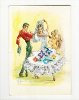 Brodées - Femmes - Femme - Illustrateur - Danse - Flamenco - Carte Brodée - Semi Moderne Grand Format - état - Bestickt