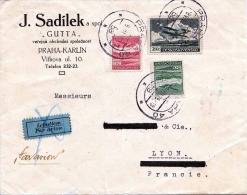 CSSR 3 Fach Flugpostfrankierung Auf Firmenbrief Gel.1935 V.Praha - Lyon - Airmail