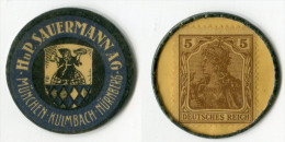 N93-0320 Timbre-monnaie Sauermann - 5 Pfennigs - Kapselgeld - Encased Stamp - Monetary/Of Necessity