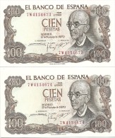 Spain 100 Pesetas 1970 Serie 7W (pareja Correlativa) SC- - 100 Pesetas