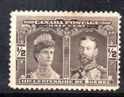 Y796 - CANADA' 1908 ,  Y&T  1/2 Cent N. 85 Senza Gomma - Nuovi