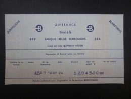 QUITTANCE (M1531) BANQUE BELGE BURROUGHS (2 Vues) 24 Septembre 1955 - Bank & Insurance