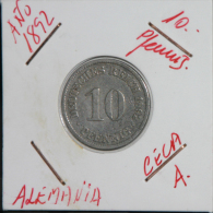 ALEMANIA  - IMPERIO - DEUTSCHES REICH  - 10 Pfn. AÑO 1892-A - 10 Pfennig