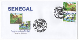 Sénégal 2015 FDC Enveloppe 1er Jour Faune Menacée Threatened Fauna éléphants Girafes Birds Oiseaux Elephants Giraffe - Giraffes