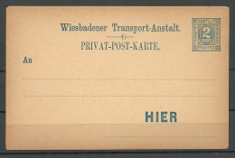 Deutschland Privatpost Ca 1880/90 Stadtpost WIESBADEN Ganzsache Unbenutzt - Privatpost