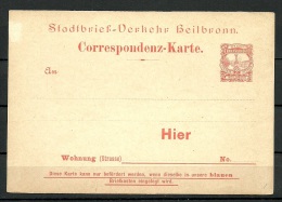 Deutschland Privatpost Ca 1880/90 Stadtpost HEILBRONN Ganzsache Unbenutzt - Privatpost