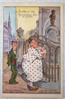 Cpa Litho Illustrateur ALBERT N° 24 Souvenir De Manneken-pis Bilingue Grosse Femme Pamoison Mari Gené - Beroemde Personen