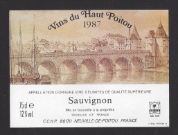 Etiquette De Vin  Du Haut Poitou Sauvignon 1987    -  Thème Pont - Puentes