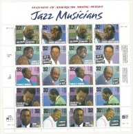 MINIFOGLIO DI 2 SERIE - ANNO 1995 - LEGENDS OF AMERICAN MUSIC SERIES - JAZZ MUSICIANS - PLATE POSITION NUMBER 1 - - Ganze Bögen