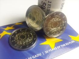 NEW Latvia 2015 Year 2 EURO "30 Years Of EU Flag"  UNC 1 COIN FROM ROLL + 1 COINCARD = ONE PRICE - Letland