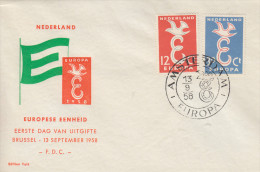 Enveloppe 1er Jour  PAYS BAS   EUROPA   AMSTERDAM    1958 - 1958