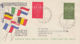 Enveloppe 1er  Jour    PAYS  BAS   Paire   EUROPA     1959 - 1959