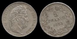 LOUIS - PHILIPPE I . 5 FRANCS . TÊTE LAUREE . 1833 B . ( ROUEN ). TRANCHE EN RELIEF . - 5 Francs