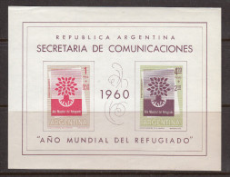 Argentina 1960 Minisheet, World Refugee Year, Mint No Hinge, Sc# , SG - Neufs