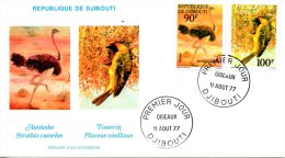 DJIBOUTI. N°463-4 De 1977 Sur Enveloppe 1er Jour. Autruche/Tisserin. - Autruches