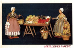 FANTAISIE SEMI MIGNONNETTE FOLKLORE : " Meilleurs Voeux " - Petits Métiers Vendeuses Potirons Tomates Volailles - Vendedores Ambulantes