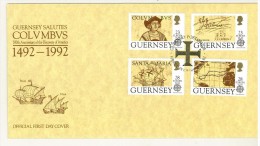 FDC ENGLAND - GUERNSEY SALUTES COLVMBVS - 500 TH ANNIVERSARY OF THE DISCOVERY OF AMERICA - SERIE COMPLETA - 1492-1992 - - 1991-2000 Dezimalausgaben