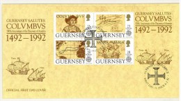 FDC ENGLAND - GUERNSEY SALUTES COLVMBVS - 500 TH ANNIVERSARY OF THE DISCOVERY OF AMERICA - BF SU BUSTA  - 1492-1992 - - 1991-2000 Dezimalausgaben