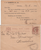 India  1900  QV  Quarter Anna  Advertisement Printed Post Card  Calcutta To Mahikanta  # 86831  Inde  Indien - 1882-1901 Imperium
