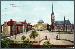 1189 Portofrei - Alte Ansichtskarte Chemnitz Theater Museum Petrikirche Theaterplatz Gel. 1929 - Chemnitz