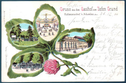 1194 Portofrei - Alte Litho Ansichtskarte Gruß Aus Dem Gasthof Zum Tiefen Grund Rathmannsdorf Gel. 1900 Gaststätte - Bad Schandau