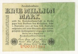 GERMANIA -  REICHSBANKNOTE EINE MILLION MARK 1923 - PERIODO INFLAZIONE - U.00337561 - STAMPA SOLO AL VERSO - SPL - 1 Mio. Mark