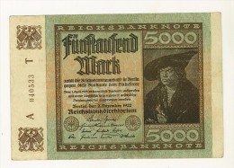 GERMANIA - 5000 Mark, Reichsbanknote 1923 - PERIODO INFLAZIONE - A 040533 T - SPL - 5.000 Mark