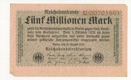 GERMANIA - 5 Millionen Mark 1923 - PERIODO INFLAZIONE - G.00705661 - PIEGA AL CENTRO - 5 Mio. Mark