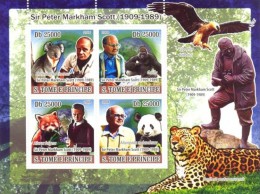 S. Tomè 2008, P.M.Scott, Gorilla, Felin, Panda, Bird Of Prey, Koala, 4val In BF - Gorilas