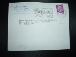 LETTRE TP MARIANNE DE CHEFFER 0,30 OBL.MEC.5-2-1968 BOULOGNE BILLANCOURT (92) N° CODE POSTAL 92 - 1967-1970 Marianne Of Cheffer