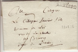 YONNE - 83 Auxerre - Lettre à Bourg- PD28x8 - Tm7 N- An6 - 1792-1815: Dipartimenti Conquistati