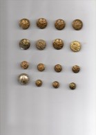 12 BOUTONS DORES A IDENTIFIER (militaires - école Batiments De France Ect...) - Buttons