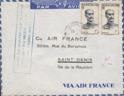 Madagascar Par Avion VIA AIR FRANCE 1er Liason Madagascar - Le Réunion - Ile Maurice 1st Flight 1947 Cover Lettre 2 Scan - Luchtpost