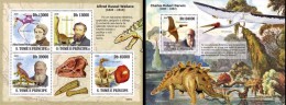 S. Tomè 2009, Dinosaurus And Fossils, A. Russel Wallance, Darwin, 4val In BF +BF - Fossilien