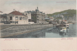 AK Aussig Usti Hafen Dampfer Karlsbad Dampfschiffhotel Hotel Bahnhof Bei Schreckenstein Wannow Leitmeritz Tetschen Decin - Sudeten