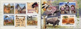 S. Tomè 2009, Native Americans, Birds, Bisont, Paintings, 4val In BF +BF - Indianer