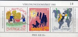 UNO Jahr Jugend 1985 Schweden Block 13 O 4€ Anteilnahme Frieden Entwicklung Hoja Hb M/s Youth Bloc UNO Sheet Bf Sverige - Blocs-feuillets