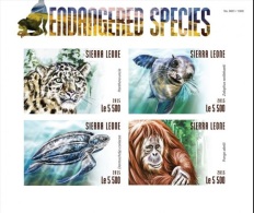 Sierra Leone 2015, Animali, Turtle, Orango, Seal, Panther, 4val In BF IMPERFORATED - Gorilas