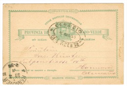 RB 1064 -  1891 Postal Stationery Card - Oval Postmark Cabo Verde Cape Verde Ex Portugal To Hannover Germany - Cap Vert