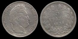 LOUIS - PHILIPPE I . 5 FRANCS . TÊTE LAUREE . 1834 B . ( ROUEN). TRANCHE EN RELIEF . - 5 Francs